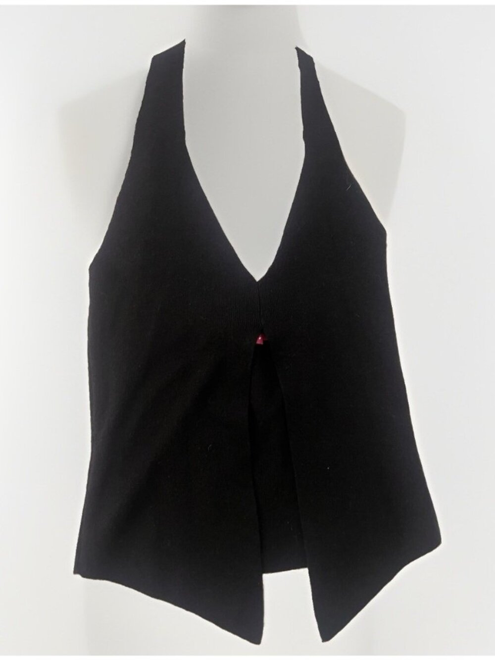 Edikted Top Womens S Black Y2K Halter Open Split Front Stretch Chic Sexy R